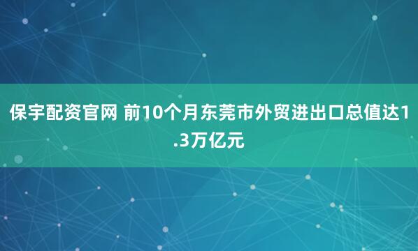 保宇配资官网 前10个月东莞市外贸进出口总值达1.3万亿元