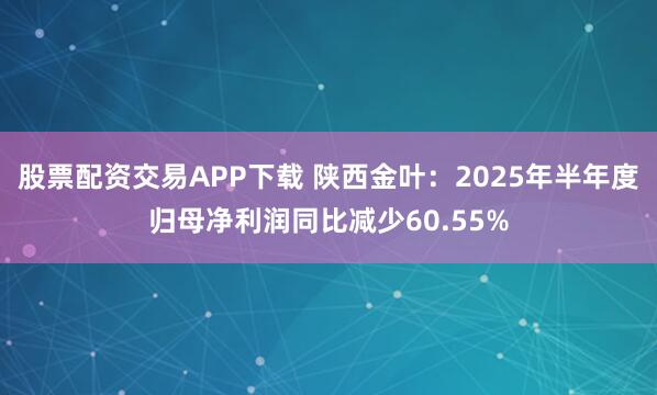 股票配资交易APP下载 陕西金叶：2025年半年度归母净利润同比减少60.55%